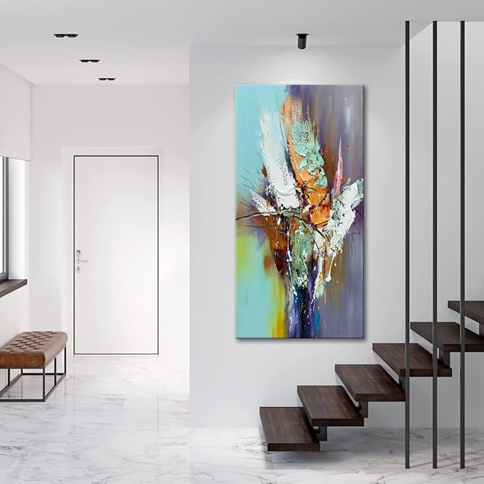 zoinart Hand Painted Textured 3D Wall Art 24x48 Inches Colorful Oil Paintings Abstract Large Canvas Wall Art for Home Decorations