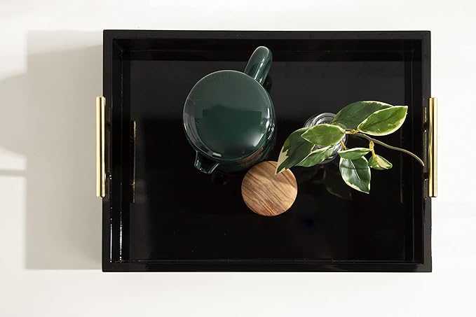Kate and Laurel Lipton Decorative Modern Rectangular Tray; 16.5 x 12.25; Black and Gold; Chic Serving Tray for Storage; Organization; and Display