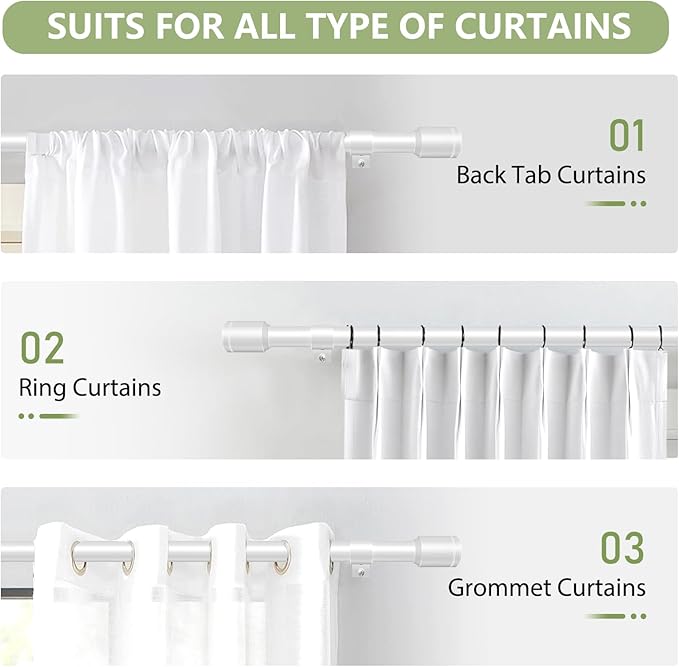 5/8” White Diameter Curtain Rods 30-90 Inch, for 30-84 Inch Windows, Adjustable Splicing White Curtain Rods for Windows with Brackets, Window Rod Long Small Curtains Rod