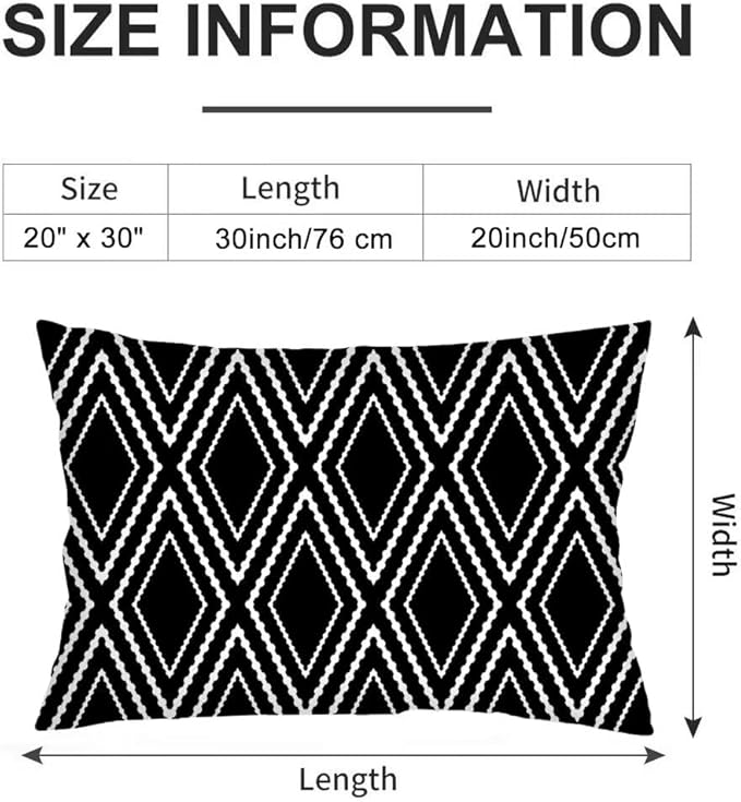 Black and White Throw Pillow Cover Queen Size Set of 2 Black Lumbar Pillow Case Boho Aztec Polyester Pillowcases Soft Standard Pillow Cases with Zipper Soft Decorative Cushion Covers for Bed,20"x30"