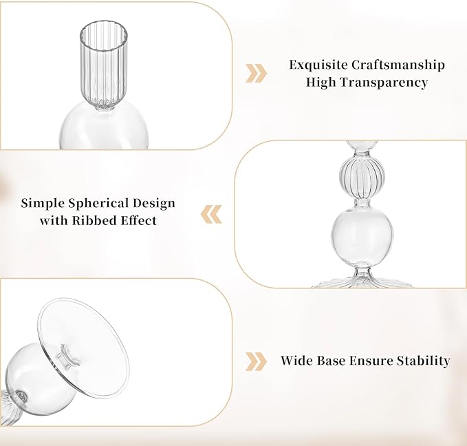 Glasseam Glass Candle Stick Holder: Clear Taper Candle Holders Set of 3 Modern Candlestick Holders for Taper Candles Decorative Candle Holders for Table Centerpiece Wedding Party Christmas Decorations