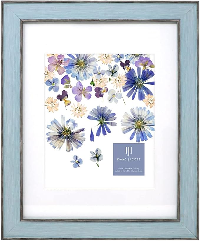 Isaac Jacobs 11x14 (Matted 8x10) Blue w/Brown (Vertical & Horizontal) Double Border Picture Frame, Wall-Mountable, Made for Photo Gallery and Wall Art, Home or Office (11x14, Blue W/Brown)