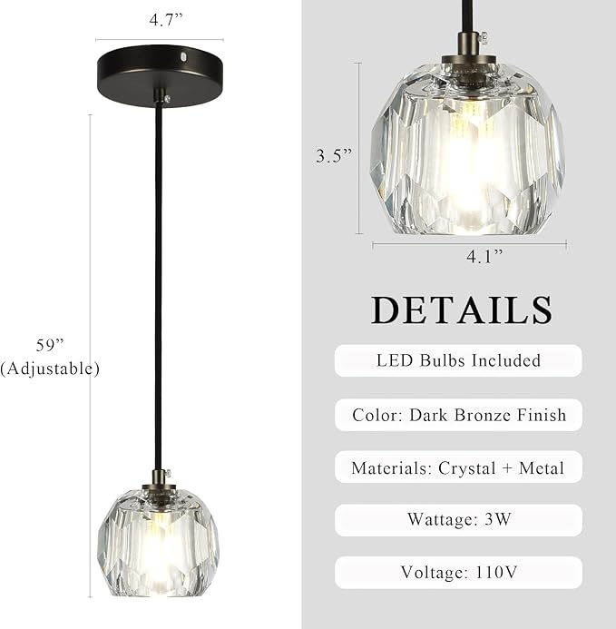Black Crystal Chandeliers, Modern 1 Lighting Hanging Light Fixtures, Small Raindrop Pendant Lights for Kitchen Island Bedroom Dining Room Bathroom Restaurant