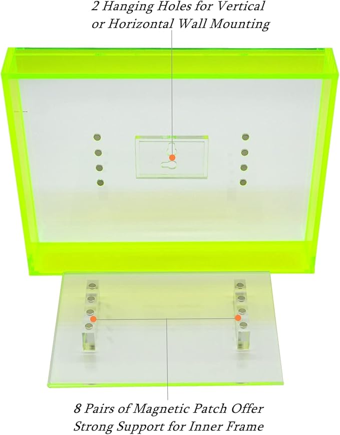 5x7 Acrylic Picture Frame Neon Floating Photo Frame for Wall Mount and Tabletop Decorative in Gallery Home Office, Neon Green