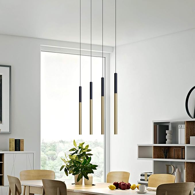ALTAIR 4 Mini Pendant Lighting Black-Brass - LED Hanging Light Fixture for Kitchen Island, Bar, Foyer - Cluster Pendants - Dimmable, Adjustable Wire, Lamp Bulb Included
