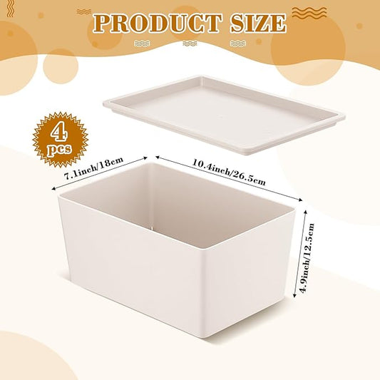 Menkxi 4 Pcs Storage Bins with Lids Plastic Stackable Containers for Organizing Shelves Christmas Ornament Box Baskets(Beige,Small)