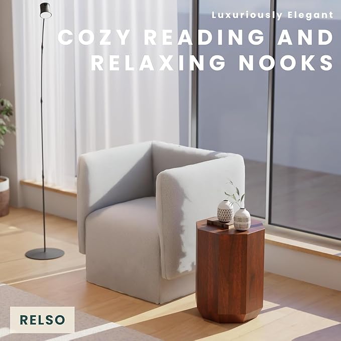 Relso Octavian Geometric End Table - Solid Mango Wood with Walnut Finish | Unique Round Boho Side Table, Coffee Table, Nightstand | Modern Farmhouse Accent Table for Bedroom, Living Room, Reading Nook