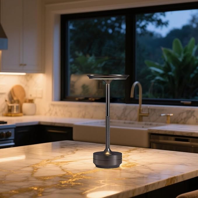Rechargeable Cordless Table Lamps, Portable 5000mAh Outdoor Table Light, 3 Color Stepless Dimming LED BedsideTable Lamp with Memory Function, Battery Lamp For Kitchen/Dinner/Patio/Restaurant(Black)