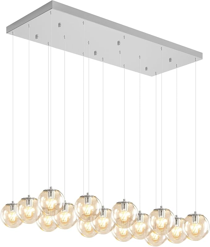 Glass Chandelier LED Modern Silver Pendant Light Globe Ceiling Light H157 Glass Ball Chandeliers for Staircase Living Room Hotel Hallway Foyer Entryway (16 Lights-Rectangle Chandeliers)