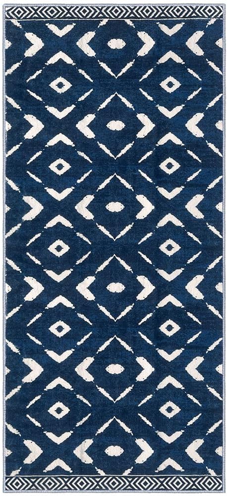 KILOCOCO Kitchen Runner Rug Washable Runner Rug Soft Hallway Runners Non Slip Printed Distressed Laundry Room Rugs, Low-Pile Runners for Entryway/Bedroom/Kitchen/Living Room, 2x5 Blue