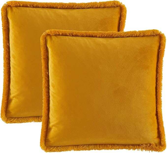 JUSPURBET Gold Velvet Throw Pillow Covers 22x22 Inch Set of 2 with Soft Tassel Fringe Luxury Boho Pillowcase for Sofa Couch Bed Home Decor Machine Washable