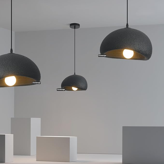 11.8in Wabi Sabi Pendant Lights Kitchen Island Lighting Fixture Ceiling Mount Black Modern Japanese Lamp Japandi Chandelier for Dining Living Room Hallway Bedroom Restaurant Hanging Lamp