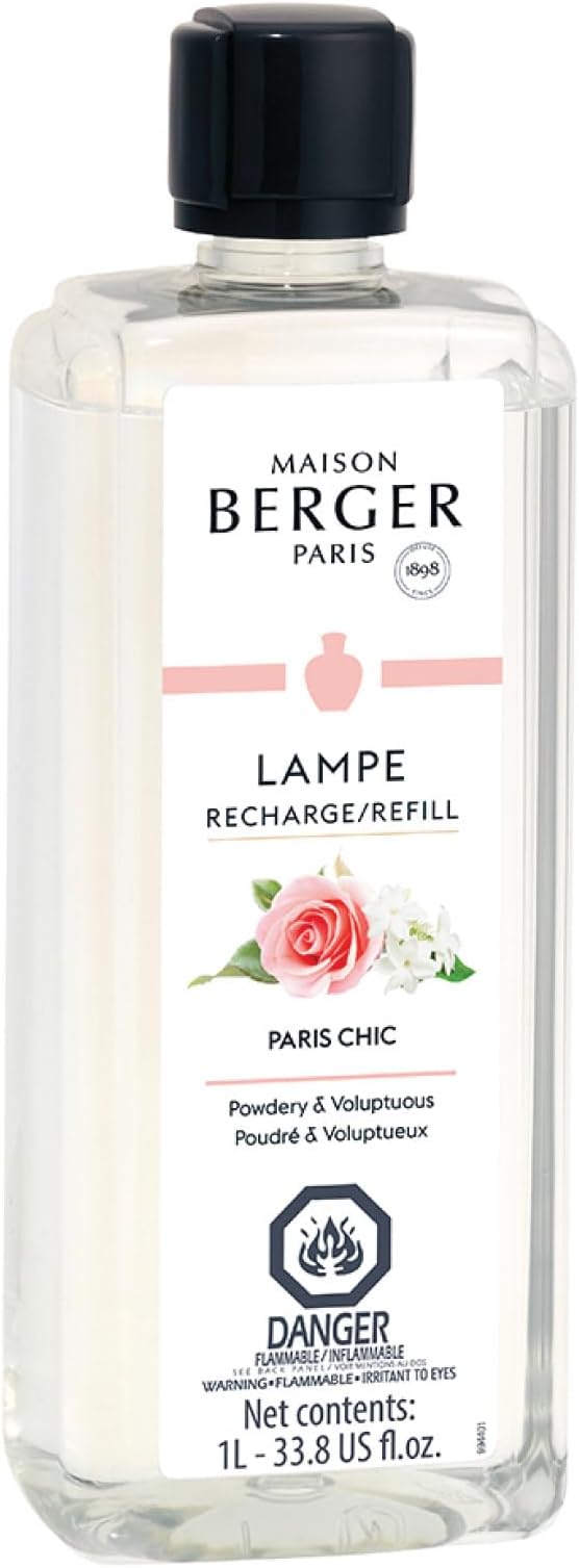 MAISON BERGER – Paris Chic Lampe Berger Fragrance Refill for Catalytic Lamp – 2-in-1 Purifying and Perfuming Powdery Floral Scent – 1 Liter (33.8 Fluid Ounces) – Bergamot Rose Musk