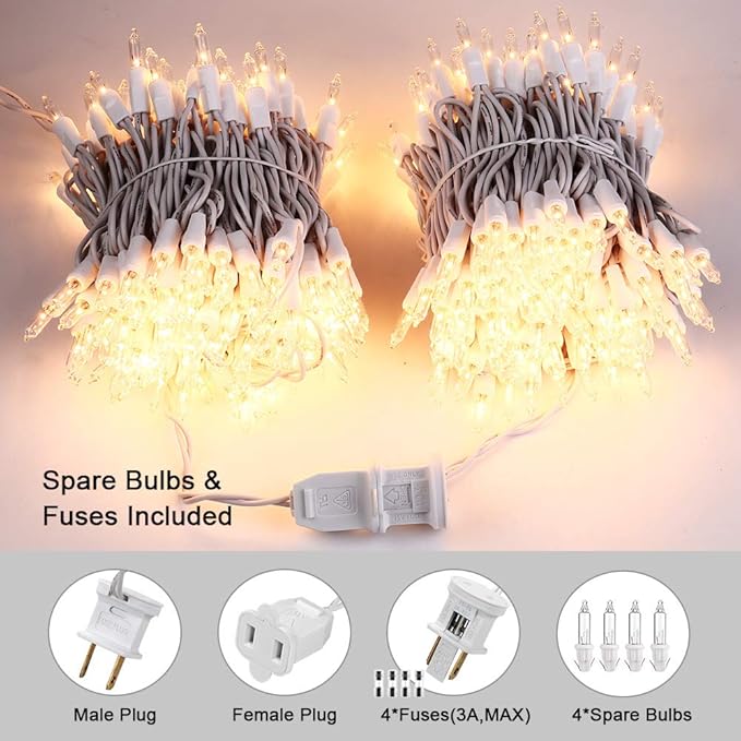 Brizled Clear Christmas Lights, 300 Count 69.6ft Incandescent White Lights String, Connectable 120V UL Certified Indoor/Outdoor White Light on White Wire for Room, Birthday, Wedding, Party, Warm White