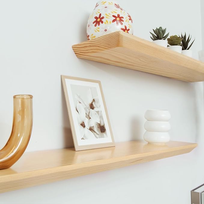 Natural Pine Floating Shelves - Bathroom & Bedroom/Living Room - Set of 2 (30x6.7x1.2 inch)