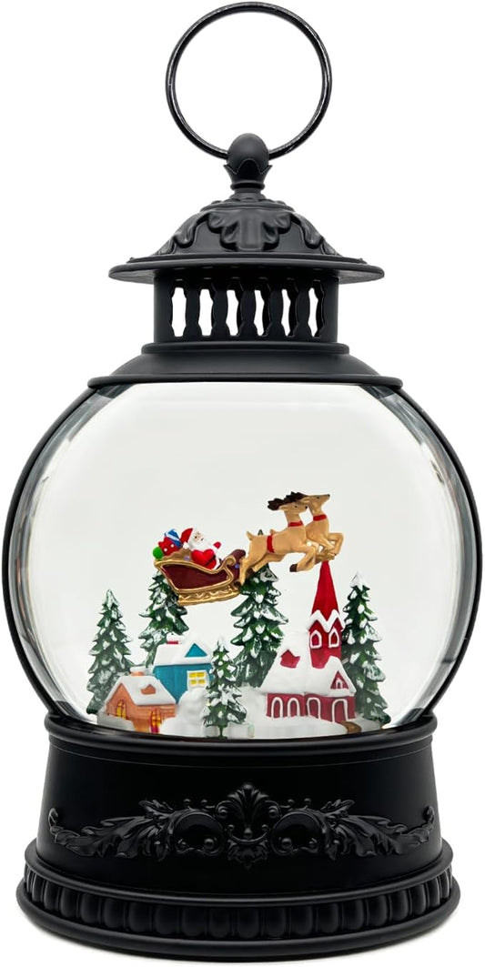 Christmas Snow Globe Lantern with Music & Timer - USB/Battery Operated LED Glittering Globe, Snow Globe Decor for Home Holiday (Reindeer)