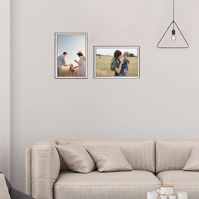 4x6 Picture Frame Champagne Brushed Modern Simple Thin Aluminum Metal Photo Frame with HD Real Glass, Display for Tabletop and Wall Collage. (2 Pack)