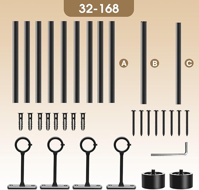 Heavy Duty Adjustable Steel Curtain Rod - 1 Inch Diameter, End Cap Design, Extends 30 to 168 Inches, 2 Pack, Black