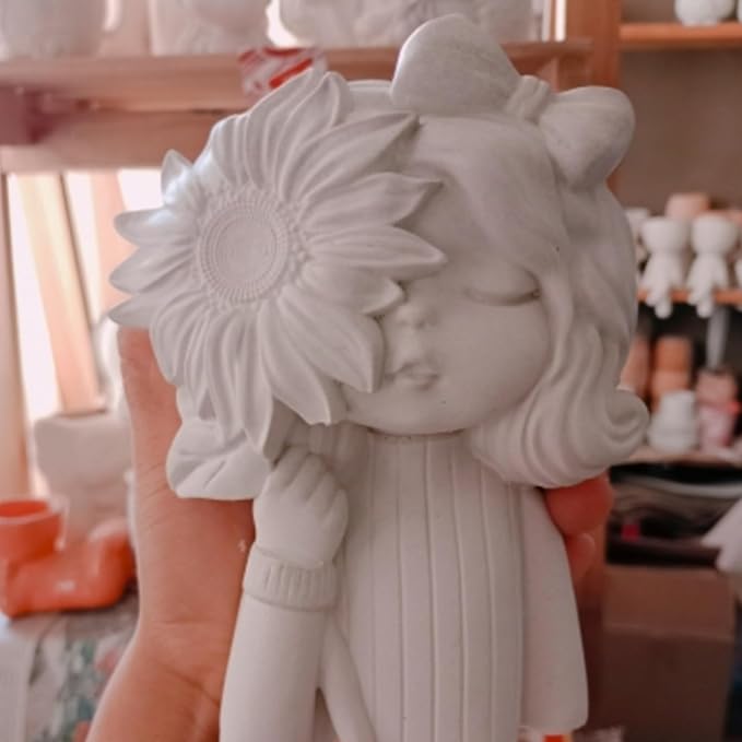 Sunflower and Girl Concrete Flower Pot Silicone Mold Succulent Planter Vase Pen Holder Cement Clay Mold Plaster Epoxy Resin Mould