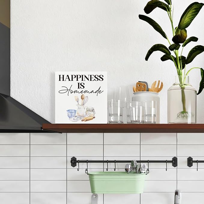 Inspirational Kitchen Sign, Happiness is Homemade Sign, Decorative Signs and Plaques, Home Decor for Kitchen, Dining Room or Living Room, Family Signs, Desk Decor Art, Housewarming Gift
