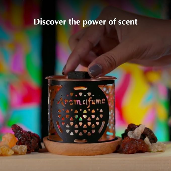 Copal Incense Bricks & Flower of Life Exotic Burner by Aromafume | 2 Trays x 9 Bricks | Protium Copal (Burseraceae) | Ideal for Spiritual Cleansing & Enhanced Connection | Low-Smoke & Non-Toxic