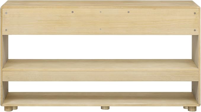 Wood Console Table with 2 Drawers and 2 Shelves, Vintage Entryway Table Storage Cabinet Sideboard for Dining Room Living Room Hallway (Natural-P+)