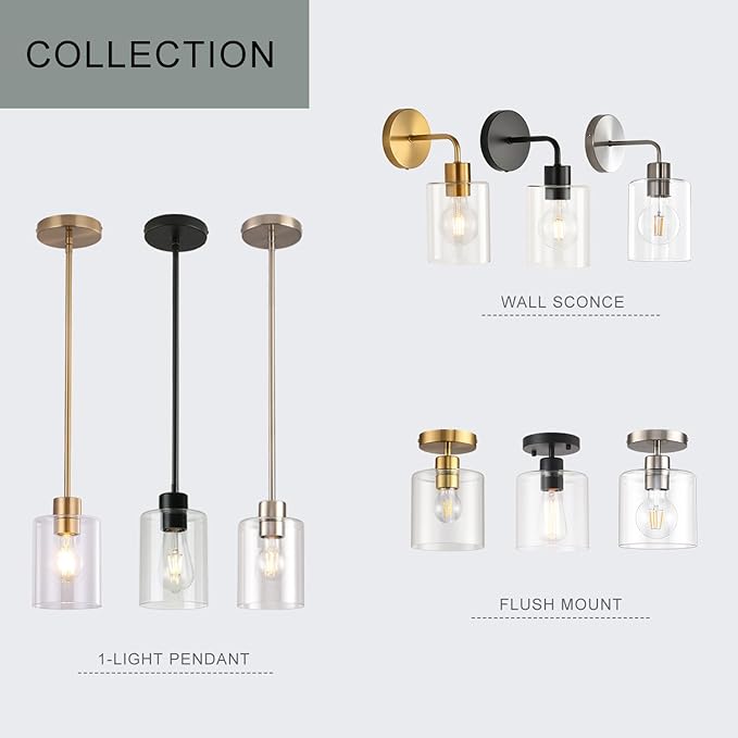 Black Pendant Lights Kitchen Island,Modern Farmhouse Glass Pendant Light,Light Fixture Kitchen Pendant Mini Hanging Light Fixture for Sink (Black 2 Pack Stem Rod)