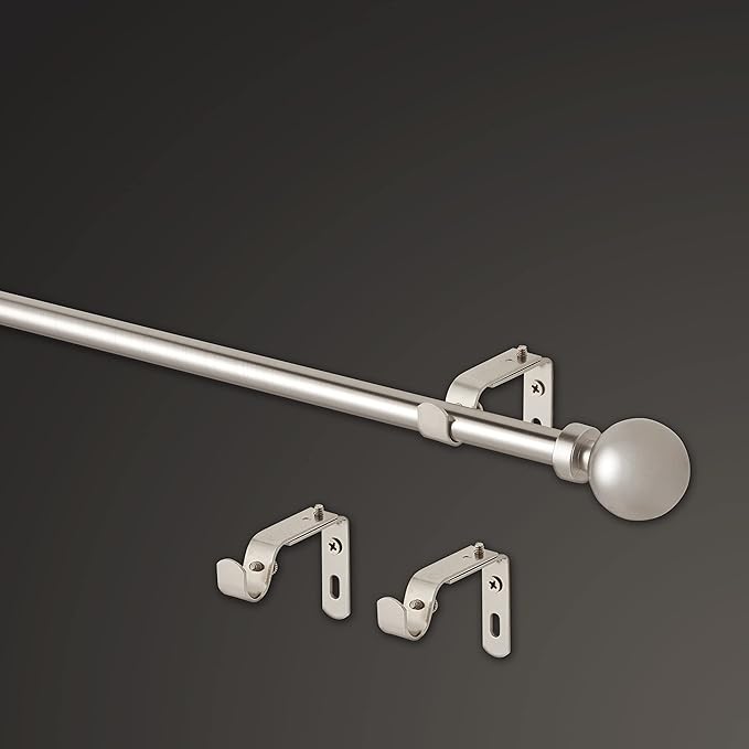 MODE Simplicity Collection 5/8" Diameter Curtain Rod Set with Modern Ball Curtain Rod Finials and Steel Wall Mounted Adjustable Curtain Rod, Fits 36” to 72” Windows, Nickel