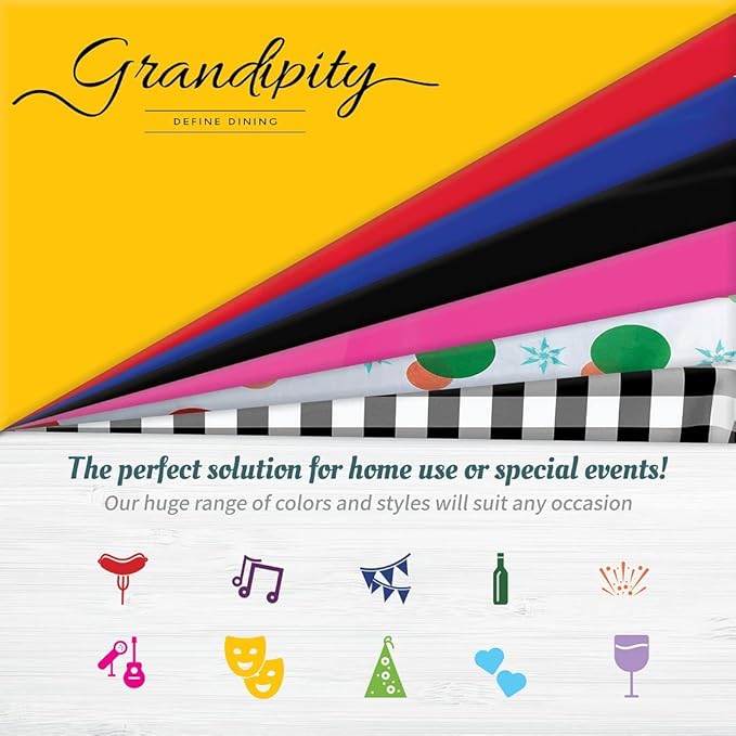 Grandipity 12 Pack Premium Disposable Plastic Tablecloth 54 Inch. x 108 Inch. Decorative Rectangle Table Cover - Gold