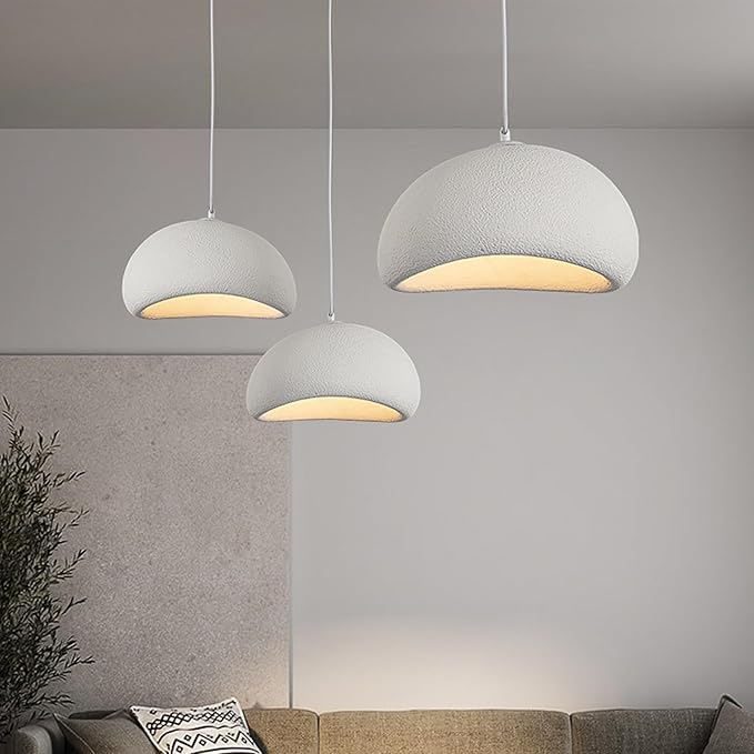 JAYMP 50cm Wabi Sabi Pendant Light for Dining Room Kitchen Island Hallway Restaurant Modern Hanging Lamp E26 Base Japanese Style Bird Nest Shape Lighting Fixture (Matte White, B Shape, 50cm/19.7in)