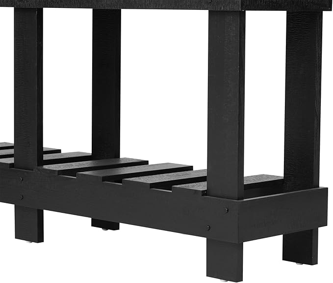Vintage Entryway Console Table with 6 Legs & Thick Desktop, Solid Cedar Wood Long Accent Table Sofa Table with Metal Rivet Decor& Plank Under-Shelf for Hallway, Living Room (Black-6.3)
