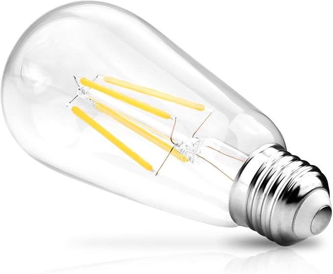 Ascher Vintage LED Edison Bulbs, 6W, Equivalent 60W, Non-Dimmable, High Brightness Cool White 4000K, ST58 Antique LED Filament Bulbs with 80+ CRI, E26 Medium Base, Clear Glass, Pack of 6