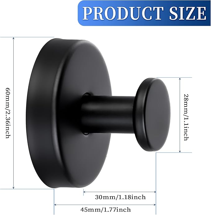 Suction Cup Hooks No Drill Stainless Steel Shower Hooks Towel Hook Heavy Duty on Smooth and Non-Porous Surfaces in Bathrooms Kitchen Bedroom (2, Matte Black)