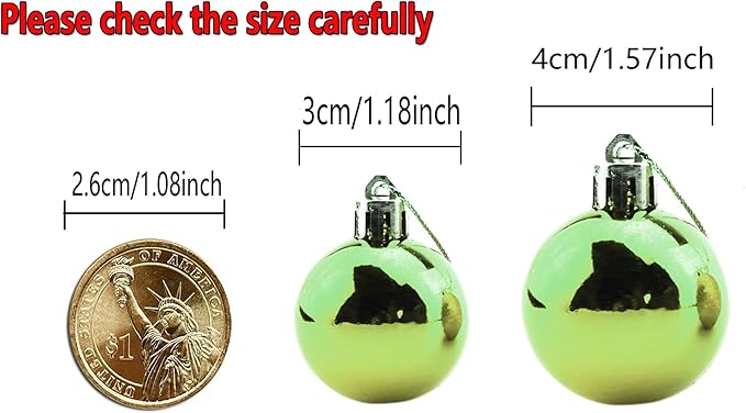 Bestjybt 24pcs 1.18" Small Christmas Ball Ornaments Shatterproof Christmas Decorations Tree Balls for Holiday Wedding Party Decoration, Tree Ornaments Hooks Included (Green, 3cm/1.18")
