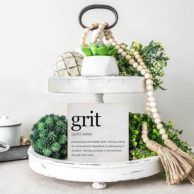 Motivational Grit Gift Grit Definition Art Quotes Wooden Box Sign Desk Decorative Wooden Sign Home Decor for Table Shelf 5 x 5 Inches