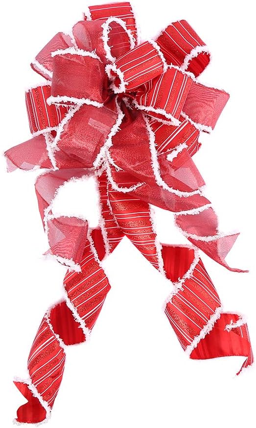 Wreath Bow Large Red Tree Topper,Burlap with White Polyester Edge Gift Bow for Wedding Party Holiday Home Indoor Outdoor Decoration