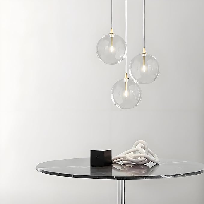 Minimalist Transparent Glass Ball Pendant Light in Gold Finish, Height Adjustable G4 LED Ceiling Haning Light for Dining Room & Living Room (20CM)