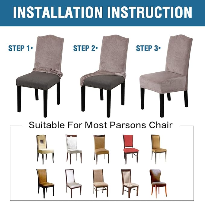 H.VERSAILTEX Velvet Dining Chair Covers Stretch Chair Covers for Dining Room Set of 4 Parson Chair Slipcovers Chair Protectors Covers Dining, Soft Thick Solid Velvet Fabric Washable, Taupe Striped