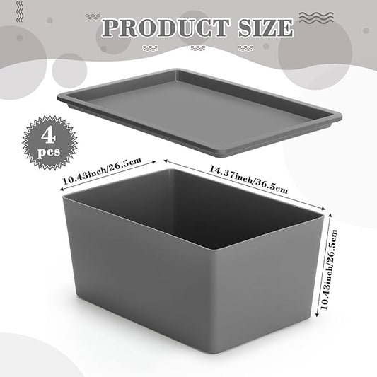 Menkxi 4 Pcs Storage Bins with Lids Plastic Stackable Containers for Organizing Shelves Christmas Ornament Box Baskets(Gray,Large)