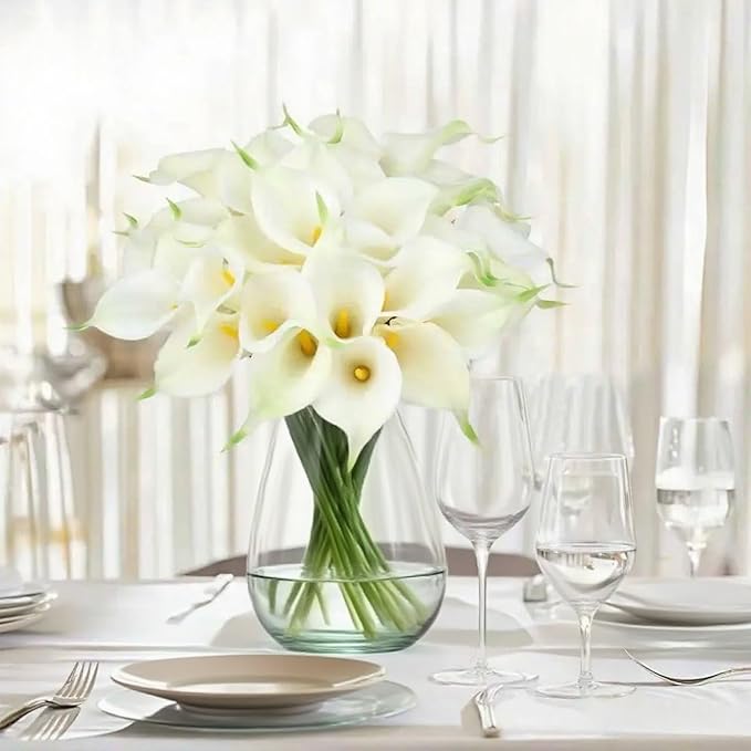 Artificial flowers-6PCS Realistic Calla Lily Artificial Flowers - 13.5" Latex Real Touch Faux Lilies for Wedding Bouquets, UV Resistant Outdoor Decor & Home Centerpieces (White)