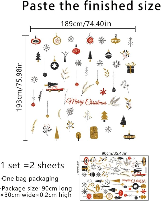 75.98 x 74.4 Inch Christmas Wall Decals - Merry Christmas Removable Stickers for Xmas Holiday Party Supplies Home Wall Decor