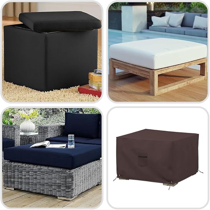 Covers & All Outdoor Ottoman Cover, 12 Oz PVC Coated Polyester, Waterproof Ottoman Slipcover, Square Patio Furniture Covers Suitable for Indoor and Outdoor Use (21" L x 21" W x 17" H, Coffee)