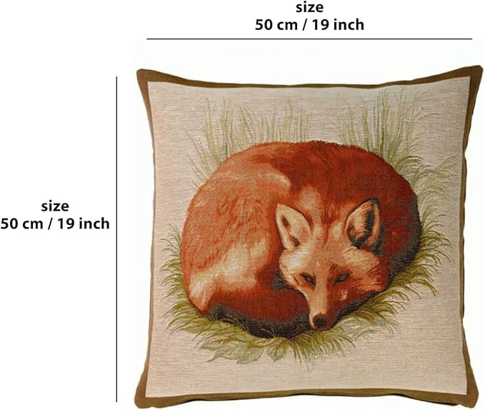 Charlotte Home Furnishings Decorative Pillow Covers for Couch 19x19 in, Tapestry Throw Pillow Cover for Living Room Bed Decor, Fox French Country Sofa Cushion Cases, Soft Cotton Jacquard Woven
