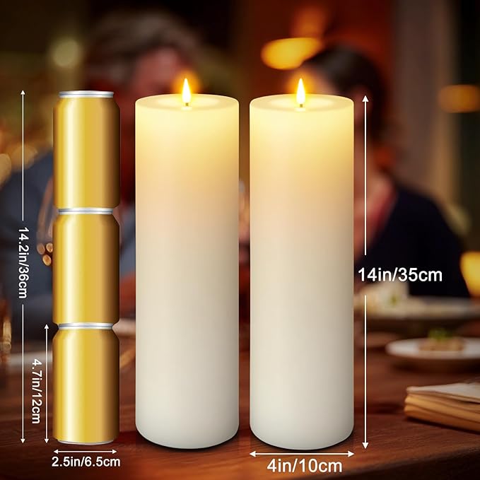 14" x 4" Large Outdoor Candles, Waterproof Flickering LED Flameless Candles with Timer, Battery Operated Candles with Remote Control Realistic Fake Pillar for Patio Porch Lanterns, White 1 Pack