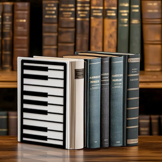 Peacoblue Metal Bookends for Shelves, Modern Decorative Heavy Duty Study Book Ends Stoppers for Office, Desk, Shelf, Room 5.3"x4.3"x7.9" Cast Iron Simple Tall Bookends 1 Pair (Piano Keys)