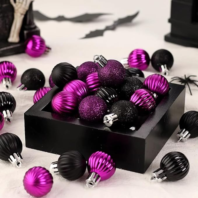 AMS 34ct Christmas Ball Mini Ornaments Party Decorations Shatterproof Festival Pendant Hangings for Xmas Tree Decor(1.57''/40mm,Purple)
