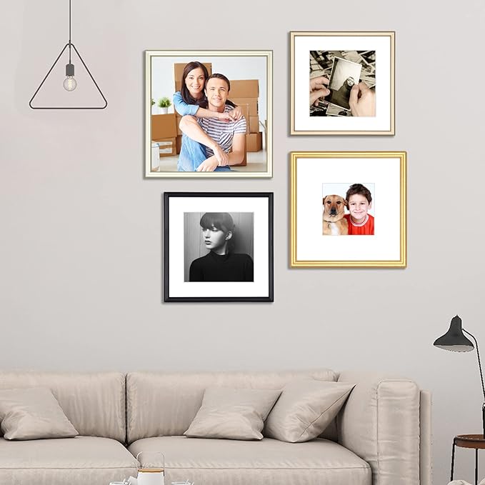 4x4 Picture Frame Set of 3, Black Aluminum Metal Square Photo Frame with HD Glass, Fits 3x3 with Mat or 4 x 4 without Mat, Display For Tabletop or Wall Collage