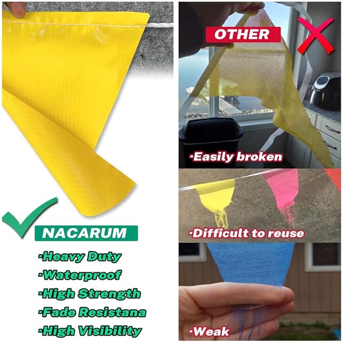 Yellow & White & Black Pennant Banner Flags | OSHA 500lb Rated | Strand Fade Resistant 【102FT】