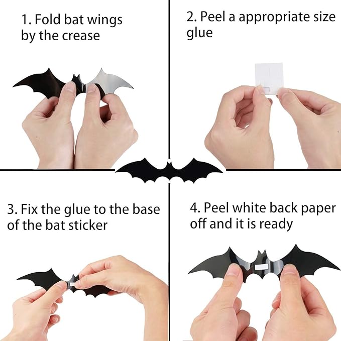 Halloween Decorations Scary Bat Wall Stickers Decor Supply Black Bats Wall Wall Decor for Fireplace Ceiling Kitchen Bedroom Living Room Décor 60 Pcs Bat Wall Stickers Decals Halloween Party Supplies