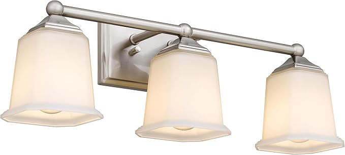 Nox Vintage 3-Light Vanity Light Modern Wall Sconce Lighting Brushed Nickel with White Glass Shade for Bathroom, Hallway, Entryway, Kitchen, Mirror, Laundry Room